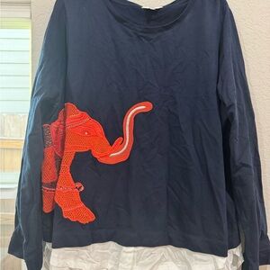 Crown & Ivy Navy Tee with Vibrant Red Elephant
